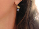 Liliana gold lily pad black opal peacock pearl earrings lily griffin nz jeweller