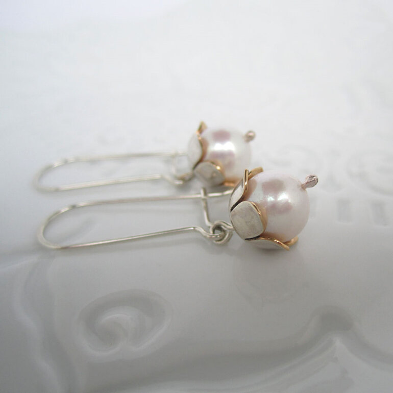 Lily of the Valley Flower Pearl Earrings Sterling Silver Julia Banks Jewellery