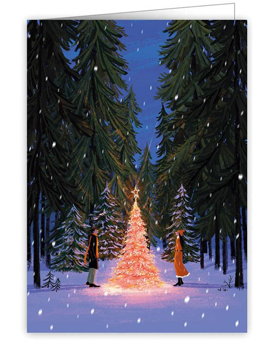 Lit Tree in Snowy Forest Christmas Card by Quire Publishing