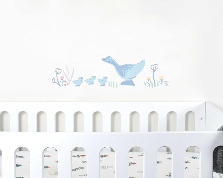 Little duck wall decal for baby room with cot