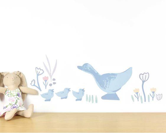 Little duck wall decal for baby room with soft toy bunny