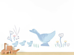 Little duck wall decal for baby room with wooden animals
