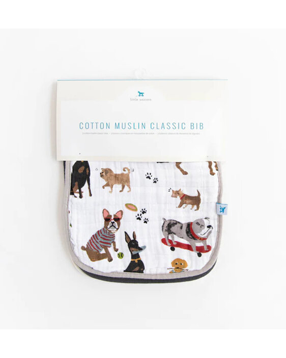 Little Unicorn Muslin Classic Bib 3 Pack Woof baby feed dribble dog