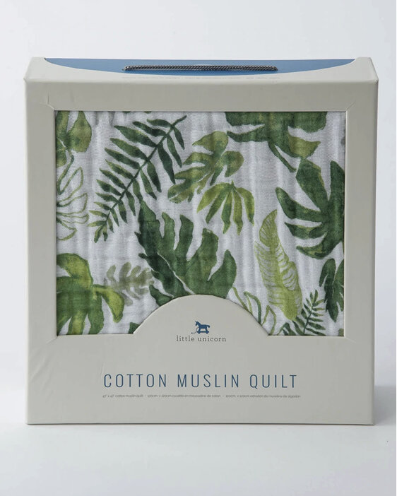 Little Unicorn Original Cotton Muslin Quilt - Tropical Leaf baby blanket