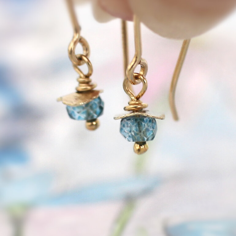 London Blue Topaz Rosehips solid 9k gold earrings november birthstone nz