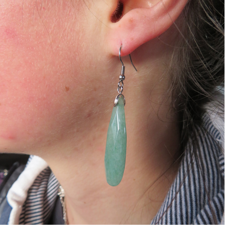 Long green Aventurine semi precious stone earrings