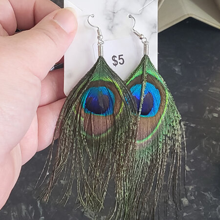Long peacock feather earrings