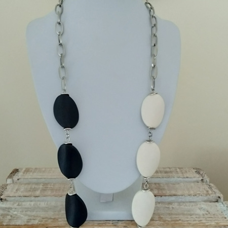 Long Resin Twist Trio Necklace - White, Baby Pink & Black