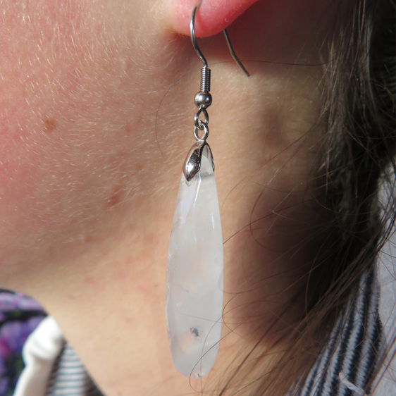 Long white quartz earrings