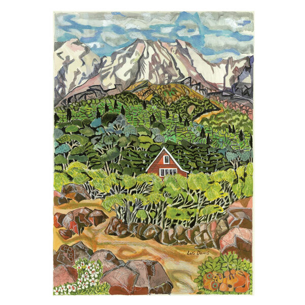 Lori Davis - A Welcome Red Tramping Hut Mt Ruapehu Card