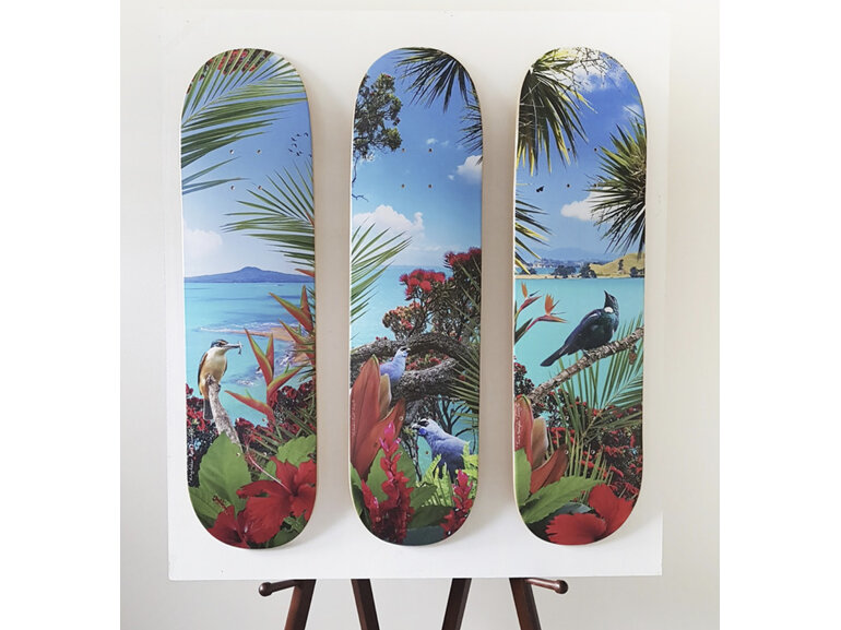 Lucy G Lucy Gauntlett 100 percent New Zealand Kokako's Call Skateboard Deck Art
