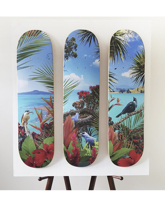 Lucy G Lucy Gauntlett 100 percent New Zealand Kokako's Call Skateboard Deck Art