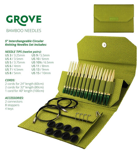 Lykke Grove Interchangeable Circular Bamboo Knitting Needle Set 5in