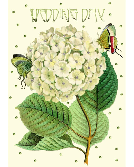 Madame Treacle White Hydrangea Wedding Day Hand Glittered Card