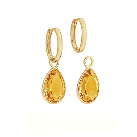 Madeira Citrine Charm Yellow Gold Huggie Earrings