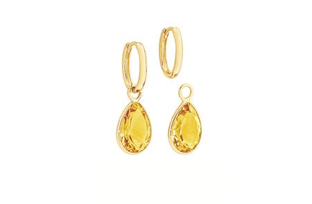 Madeira Citrine Charm Yellow Gold Huggie Earrings