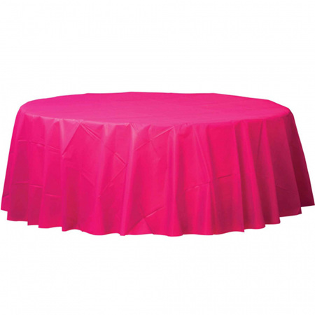 Magenta plastic round tablecover 2.1m