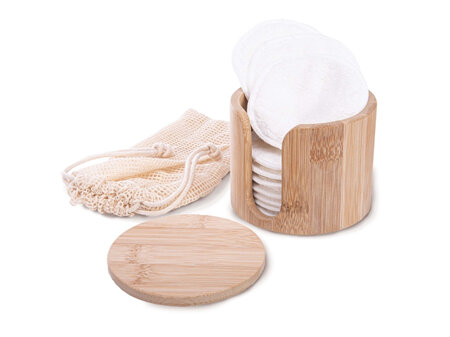 Makeup Removing Pads in Bamboo Box Natural H89xW102xD102mm