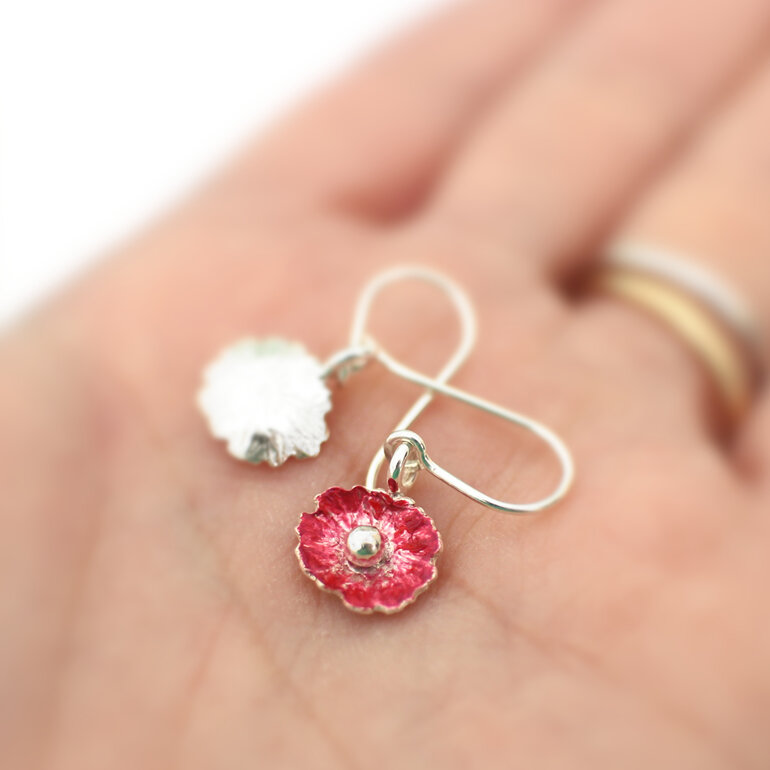 Makomako flower wineberry red handmade nz jewellery earrings lily griffin