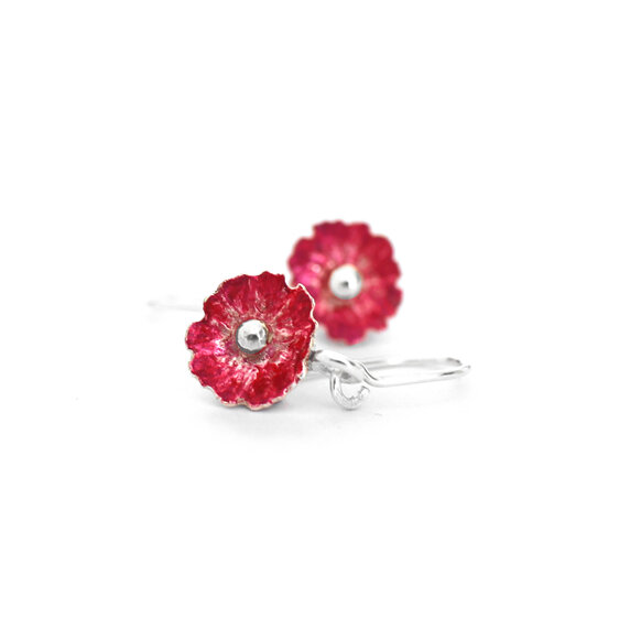 Makomako flower wineberry red handmade nz sterling earrings lilygriffin