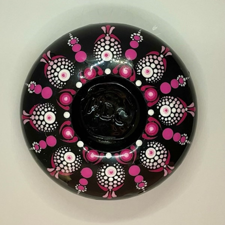 Mandala Hand Painted Tealight Candle Holder - pink & white on black