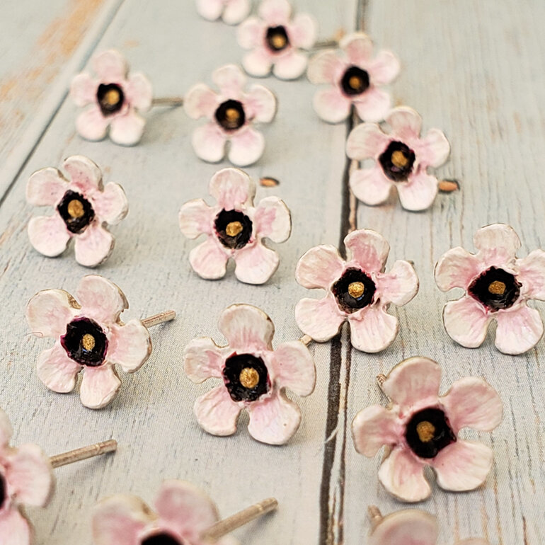 manuka flower earrings studs pink white handmade lily griffin jewellery nz