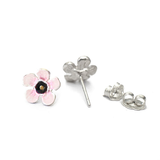 manuka flower earrings studs pink white handmade lilygriffin jewellery nz