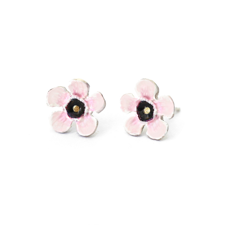 manuka flower earrings studs pink white pale tiny lilygriffin jewellery nz