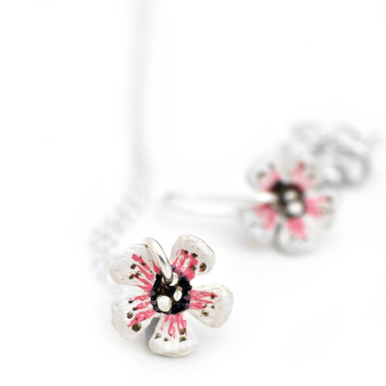 manuka flower white pink necklace pendant sterling silver botanical nature