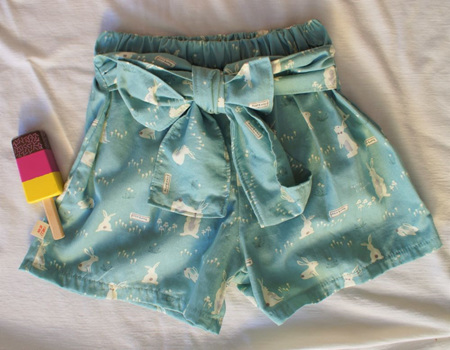 'Marlene' Tie Front Shorts, 'Hello Bunny', Mint, 100% Cotton, 2 years