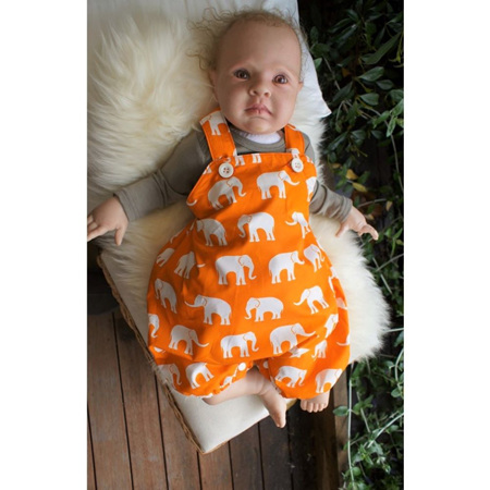 'Marlow' cross-back romper with crotch snaps, 'Herd' 100% Cotton, 0-3 months