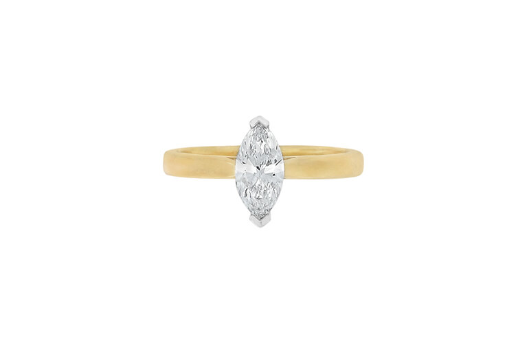 Marquise Diamond Engagement Ring, Solitaire Engagement Ring, 18ct Yellow Gold