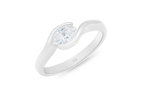 Marquise solitaire crossover diamond engagement ring 18ct white gold platinum