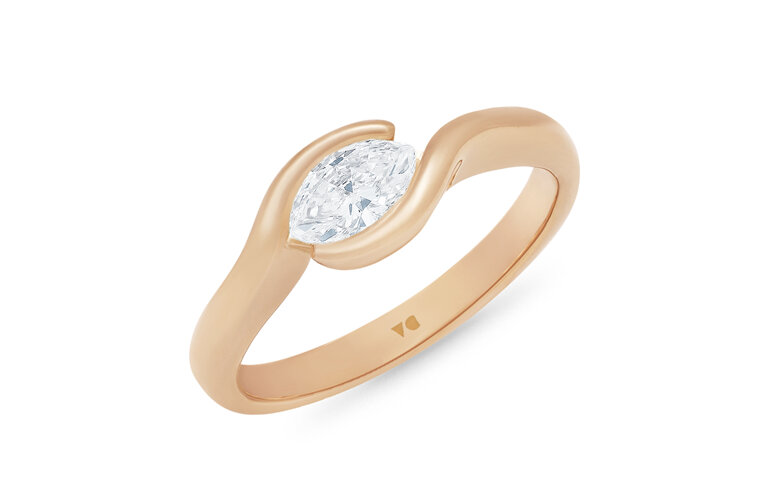 Marquise solitaire crossover setting diamond engagement ring 18ct rose gold