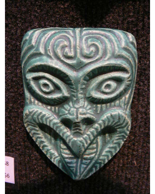 Mask 1 - small ceramics wall hanging NZ Maori influenced mask