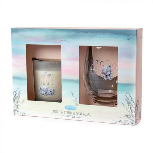 Me To You Life's a Beach Candle & Stemless Wine Glass Gift Set