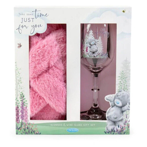 Me To You Summer Meadows Slippers & Wine Glass Gift Set