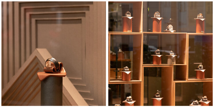 Men's ring jewellery designs in architecture inspired window display