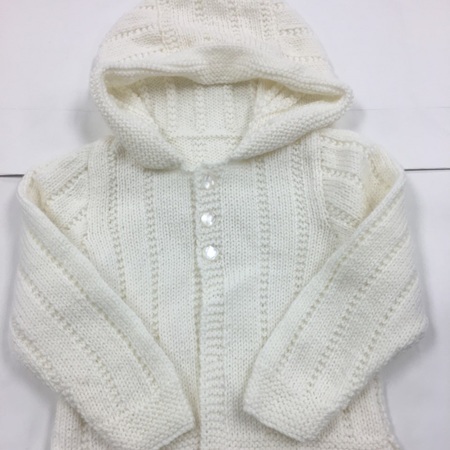 Merino Knitted Hooded Jacket - White 6-12 months