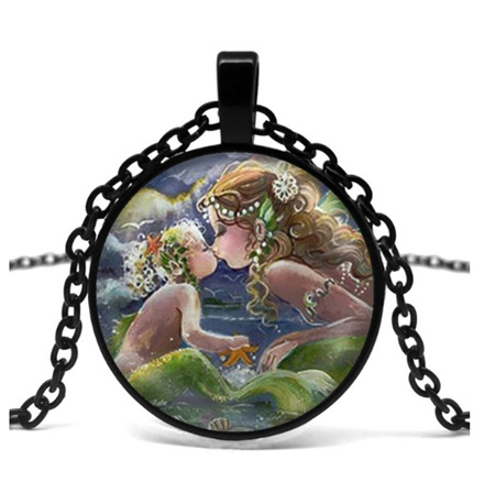 Mermaid Baby Kiss Necklace - Black Chain