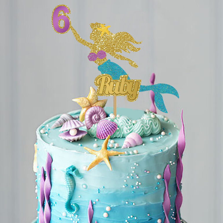 Mermaid glitter card cake topper