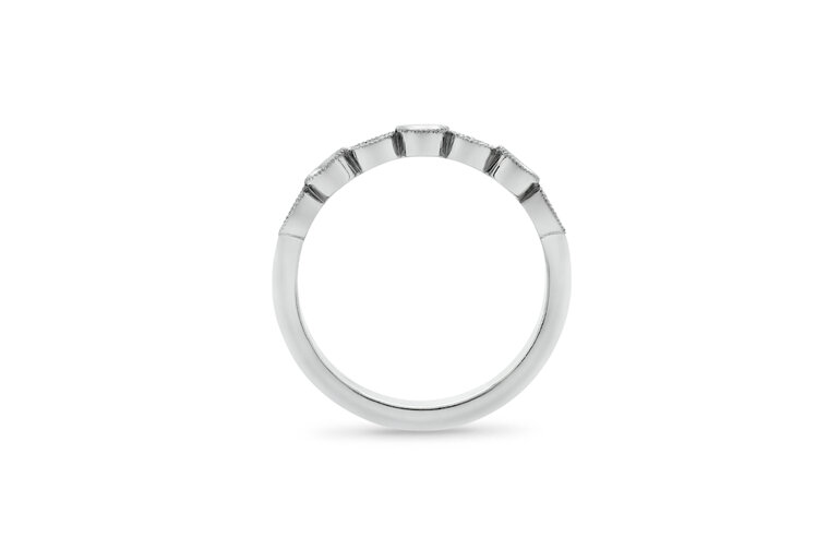 milgrain edge diamond and circle platinum stacking ring
