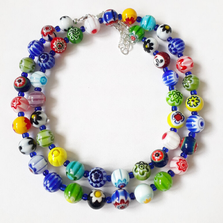 Millefiori glass bead necklace with 8mm beads