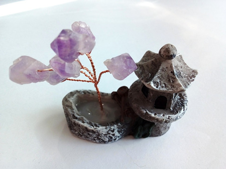 Minature Amethyst Gemstone Chip Tree With House