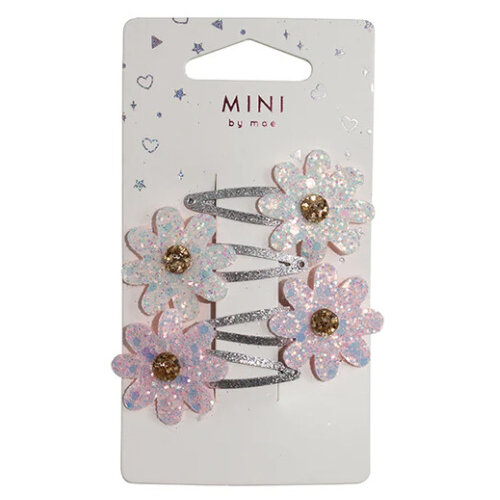 Mini by Mae. One Touch Hair Clips Glitter Daisy 4 Pack