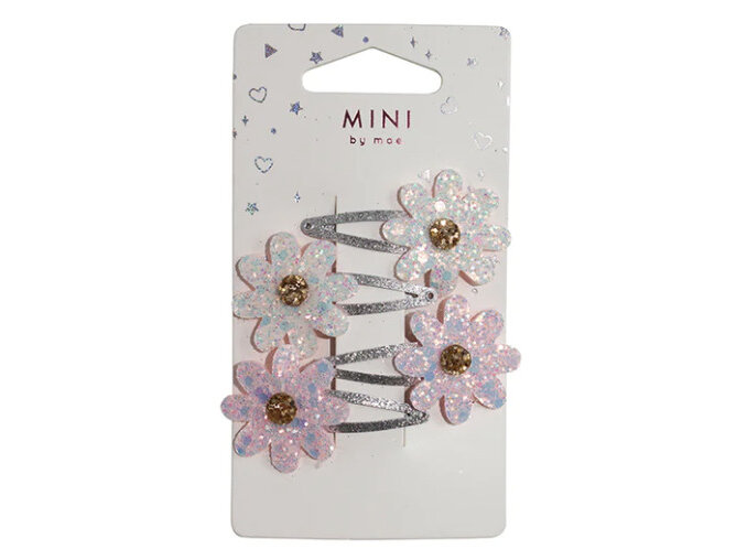 Mini by Mae. One Touch Hair Clips Glitter Daisy 4 Pack