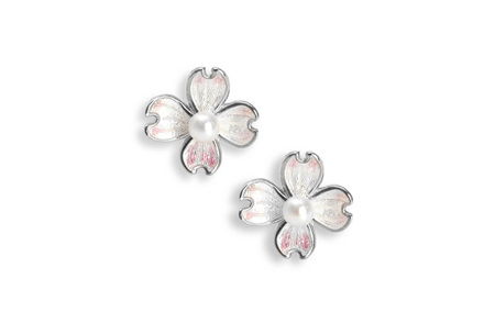 Mini White Enamel Akoya Pearl Flower Earrings