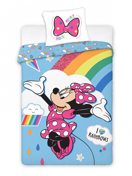 Minnie Mouse Rainbows Reversible Single Duvet Cover Set - Large European Pillowcase - 100% Cotton