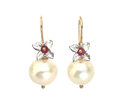 Miriam flowers ruby gemstone pearl earrings gold Lilygriffin nz jewellery