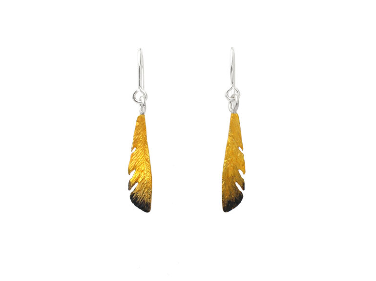 miromiro bird feathers golden yellow sterling silver earrings lily griffin nz